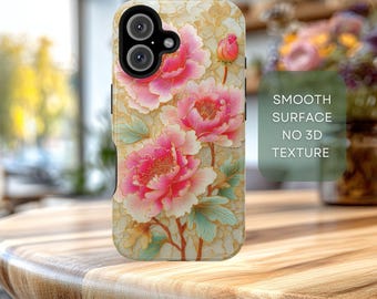 Peony Floral MagSafe iPhone Case | Stained Glass Style Botanical Design | Elegant Nature-Inspired Phone Case