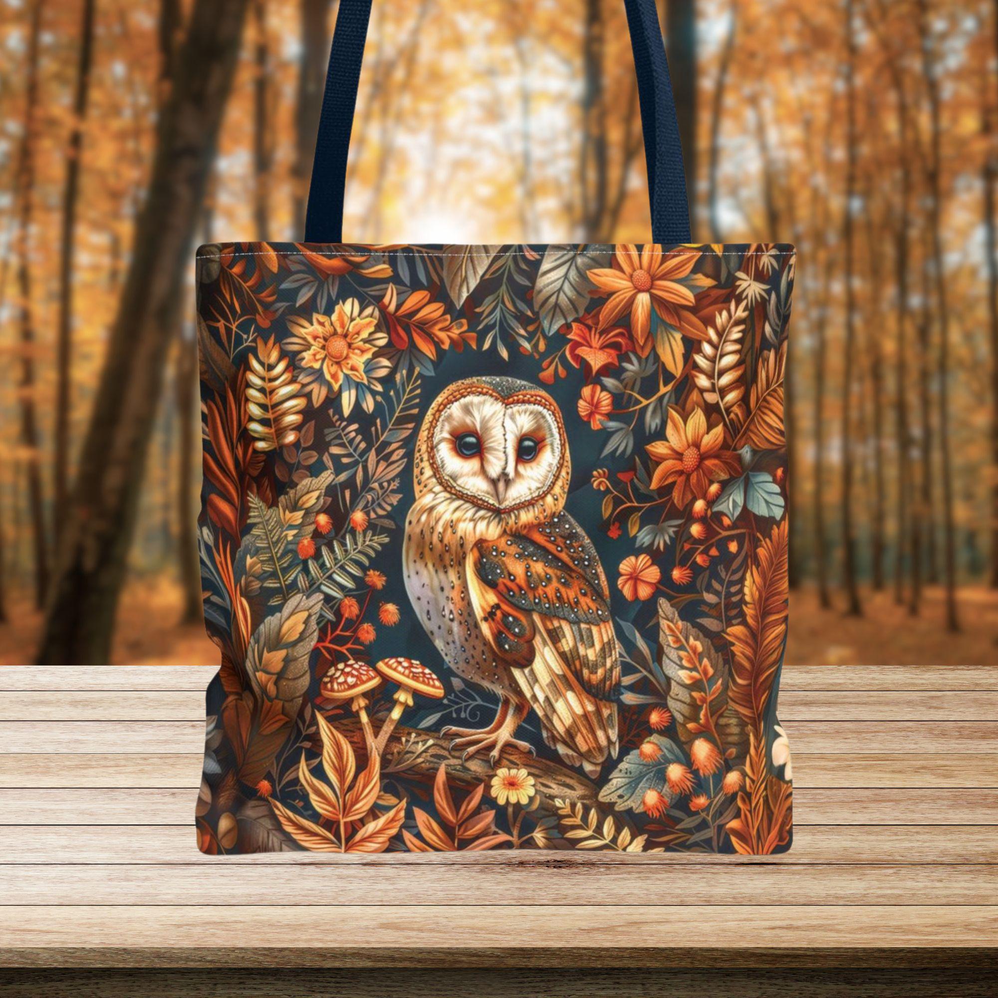 Owl Tote Bag, Cottagecore Forest Tote, Woodland Animal Market Bag, Nature Lover Gift, Boho Shopping 
