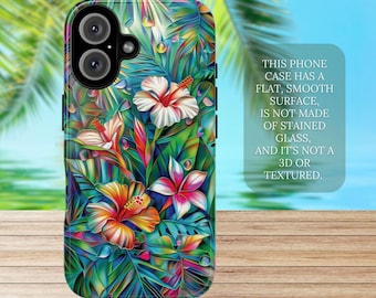Tropical Flowers Phone Case – Hibiscus Stained Glass Style Design, Botanical Floral Cover for iPhone & Samsung Galaxy