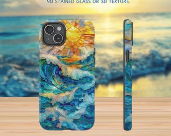 Ocean Waves Stained Glass Style Phone Case | Sunset Beach Coastal Beach Case for iPhone & Samsung | Beach Lover Gift
