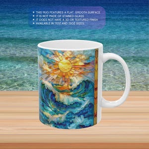 Faux Stained Glass Ocean Mug: Sunset Waves, Coastal Decor
