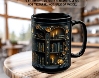 Dark Academia Bookshelf Mug, Gothic Book Lover Mug, Fantasy Library Coffee Cup, Bookish Gift, Floral Book Aesthetic