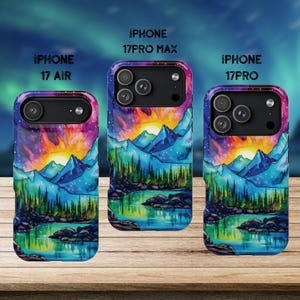 Watercolor Aurora Borealis Magsafe iPhone Case, Mountain iPhone Case, Northern lights cover for iPhone and Samsung Galaxy s26 image 4