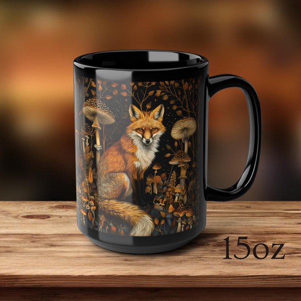 Vintage Cottage Core Mug, Nature Lover Gift, Botanical Mug, Animal Cottagecore Mug, Forest Fox Mug, Mushrooms Design Mug, Fox Forest Cup