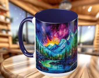 Aurora Borealis Coffee Mug: Mountain Mug, Gift for Hiker, Northern Lights Coffee Mug