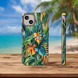 iPhone 16, 15, 14, Samsung galaxy S22, S23, s24, s25, Tropical leaves phone case, nature, exotic cover, jungle design, botanical, tropical