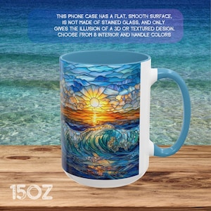 11, 15oz, CERAMIC, Stained glass ILLUSION mug, Ocean waves mug, Beach lovers gift, Coastal tea cup,  Sunset gift, Vacation, Seaside gift,