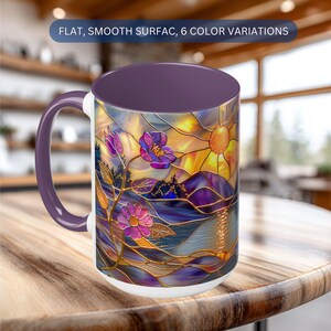 Mountain Lake Sunset Mug | Stained Glass Style Wildflower Coffee Mug | Rustic Cabin Decor