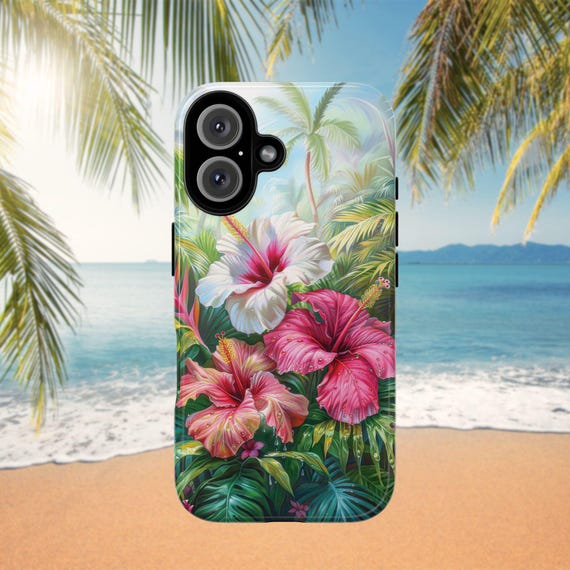 Tropical Hibiscus Phone Case, Botanical Jungle Floral iPhone and  Samsung Case