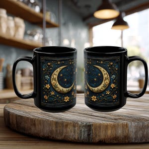 Dark Academia Coffee Mug, Celestial Crescent Moon Mug, Witchy Gothic Cottagecore Wildflower Gift zdjęcie 5
