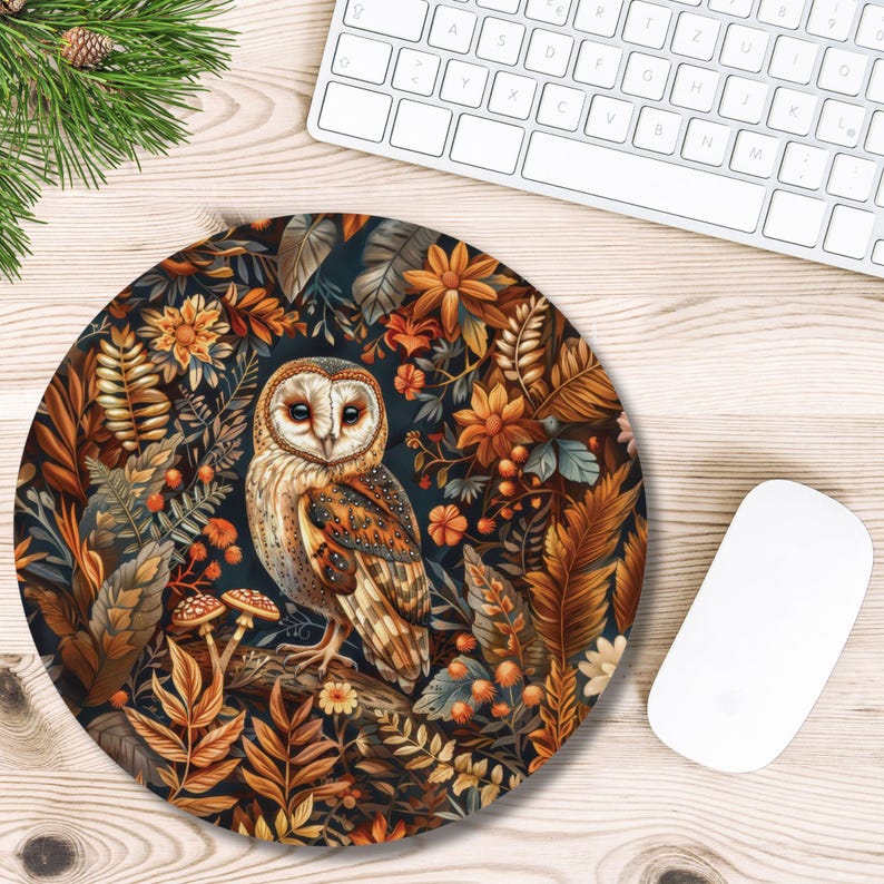 Cottage Core Computer Mouse Cottagecore Owl Mouse Pad, Woodland Cabin Desk Mat, Botanical Computer ...