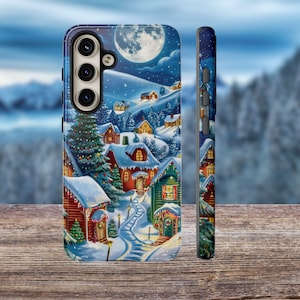 Christmas Village Phone Case, Holiday Mountain Town Cover for iPhone 16 15 14, Samsung Galaxy S25 S24 S23, Festive Christmas Phone Cover