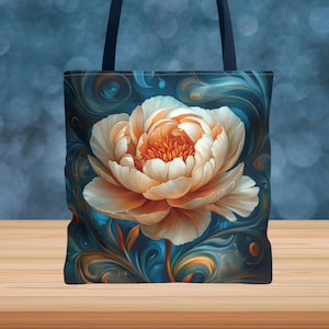 White Peony Tote Bag, Artistic Floral Shopping Bag, Elegant Reusable Market Bag, Botanical Gift for Mom, Nature Lover, Floral Design