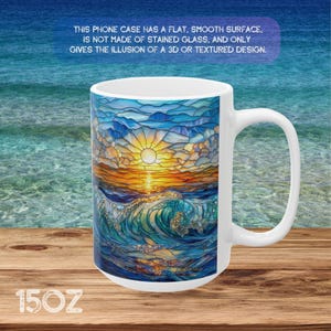 Stained Glass Beach Coffee Mug, Ceramic Ocean  Lover Gift, Sunset Waves ,Seaside Vacation Decor, Coastal tea cup, Sunset  Vacation, Seaside