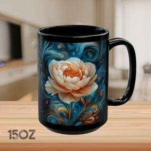 Floral coffee mug, Elegant Watercolor Peony, Floral Art Tea Cup, Botanical, Artistic Gift for Her, Birthday gift, Garden Lover, Gift for mom