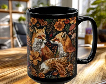Animal Cottagecore Coffee Mug, Botanical Mug, Forest Fox Mug, Nature Lover Gift,