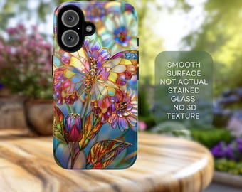 Butterfly iPhone Case, Botanical Stained Glass Style Floral Case, Botanical cover for iphone and Samsung Galaxy