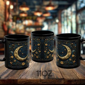 Dark Academia Coffee Mug, Celestial Crescent Moon Mug, Witchy Gothic Cottagecore Wildflower Gift zdjęcie 8