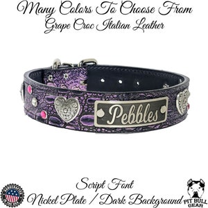 Personalized Leather Dog Collar: Diablo Hearts & Crystal Gems