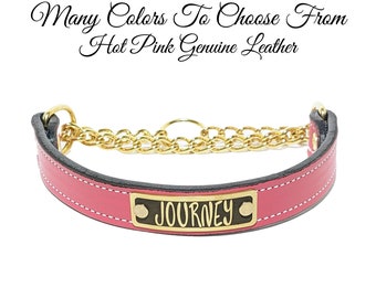 Leather Martingale Collar, Personalized Leather Martingale Collar, Martingale Collar with Name Plate, 1" Wide Martingale Collar, Gold Chain