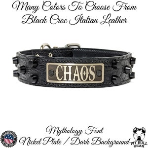 Leather Dog Collar, Personalized Name Plate Collar, Bucket Studded Leather Collar, Handmade Leather Dog Collar, 1.5&quot; Wide Leather Dog Collar