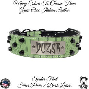 Collar de cuero cónico para perro, personalizado, con tachuelas y con placa para nombre, de cuero auténtico, 5 cm