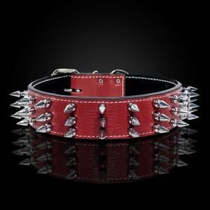 Hondenhalsband van leer met spikes, 5 cm brede halsband met boomvormige spikes, zware bescherming.