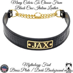 Leather Martingale Dog Collar, Leather Martingale Personalized Dog Collar, Leather Martingale Dog Collar Name Plate, 1.5&quot; Wide Gold Chain