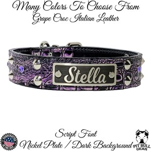 Personalisiertes Leder Hundehalsband mit Edelsteinen: Individuell graviertes Namensschild, 4 cm breit
