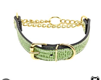 Leather Martingale Buckle Collar, Martingale Collar, Training Collar, Leather Collar, Martingale Buckle Collar, Martingale Gold Chain, 1&quot;
