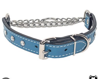 Leather Martingale Collar with Buckle, Martingale Dog Collar with Bling, Buckle Martingale, Strong Martingale Dog Collar, 1&quot; Wide Martingale