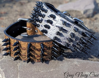 Leather Dog Collar with Spikes, Heavy Duty Leather Collar, Spiked Collar, Big Dog Collar, Handcrafted Leather Dog Collar, 3" Wide Dog Collar