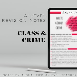 May include: A-level revision notes for class and crime, with a focus on white collar crime. Digital notes by a qualified A-level teacher of 8 years.