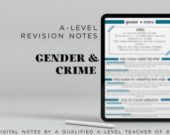 Può includere: Appunti di revisione di livello A su genere e criminalità, appunti digitali di un insegnante qualificato di livello A con 8 anni di esperienza. Gli appunti sono su un tablet con una penna bianca.