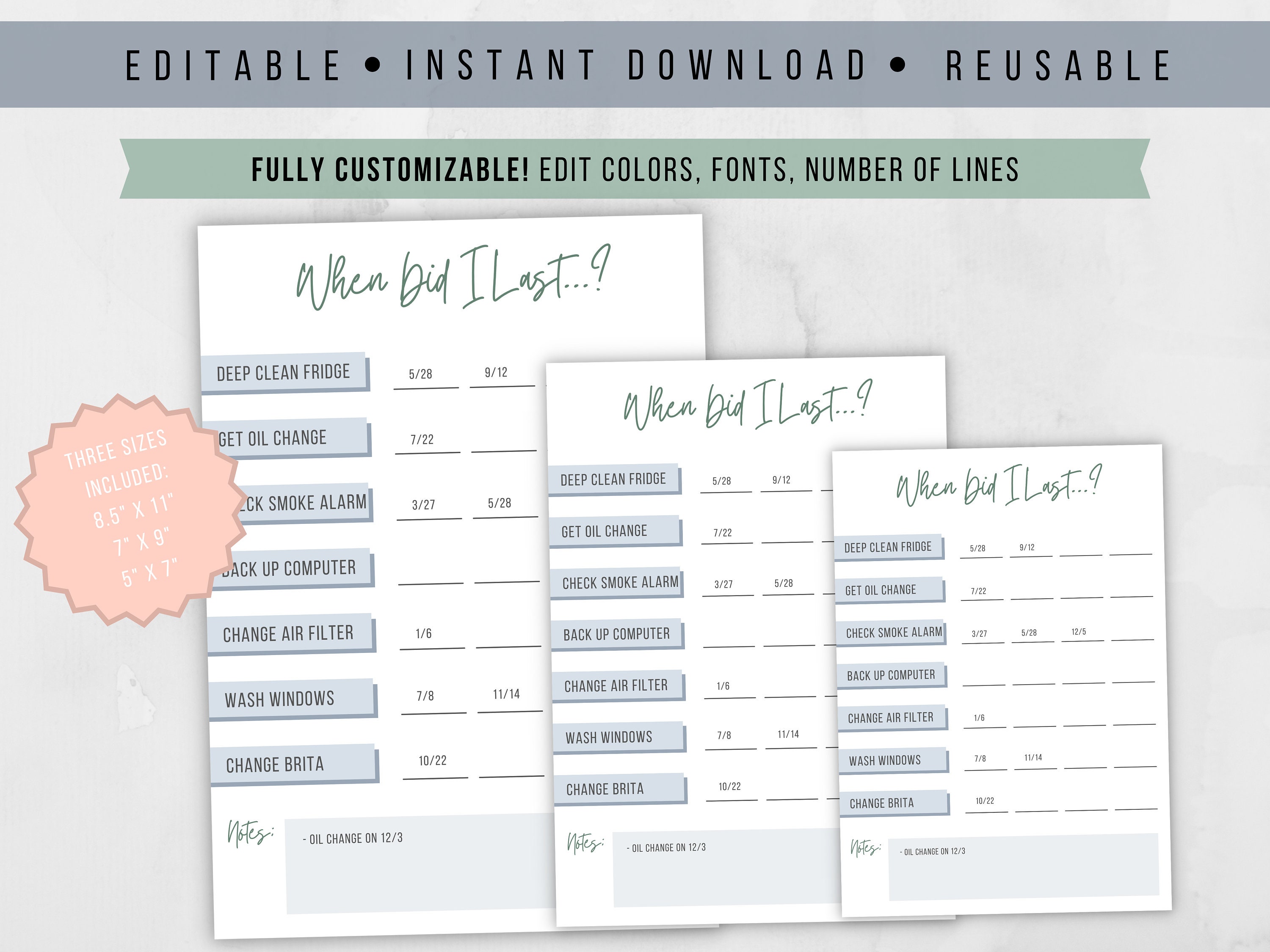 Recurring Tasks Planner Todo List Digital Instant Etsy