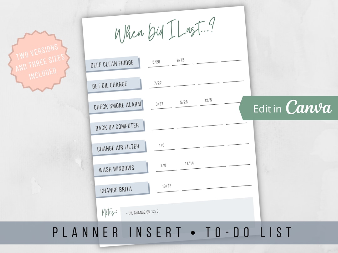 Recurring Tasks Planner Todo List Digital Instant Etsy