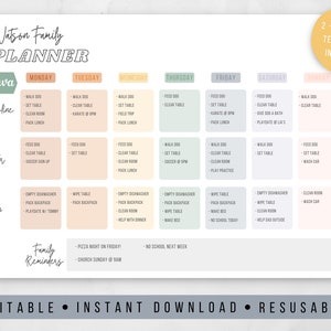 Printable Editable Family Planner | Digital Instant Download | Weekly Family Responsibilities | Household Command Center