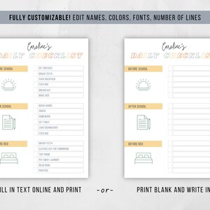 Editable Kids Daily Routine Checklist | Back to School Routine | Chore ...