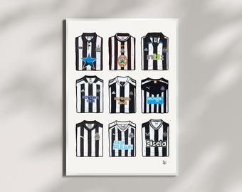 Newcastle United Jerseys Poster | Hand Drawn Newcastle United Shirt Collection | Printable Football Wall Art