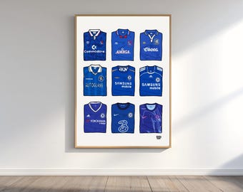 Chelsea Jerseys Poster | Hand Drawn Chelsea Shirt Collection | Printable Football Wall Art