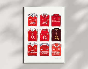 Arsenal Home Shirt History Poster | Hand Drawn Arsenal Shirt Collection | Printable Football Wall Art