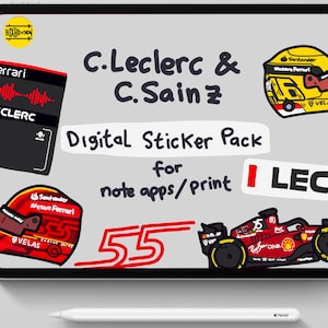 Leclerc & Sainz Ferrari 2022 Formula One Cute Digital Sticker Pack | Goodnotes | Printable | Icon | Precropped PNG | F1 Digital Download