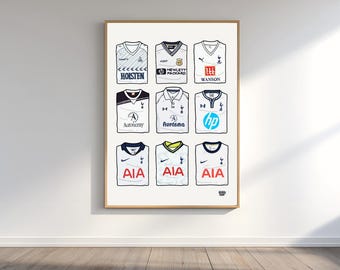 Tottenham Spurs Jerseys Poster | Hand Drawn Tottenham Spurs Shirt Collection | Printable Football Wall Art