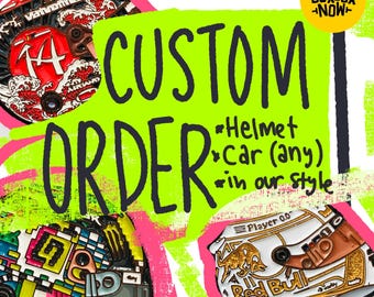 Custom Chibi Enamel Pin – Handmade F1 Car or Helmet Art (No Minimum) | Personalised Handmade Pin Badge | Commission Your Own Design