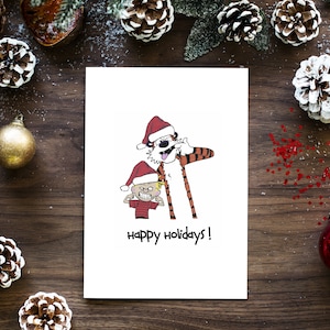 Calvin i Hobbes Wesołych Świąt! Wysokiej jakości kartki świąteczne. Opakowanie 5 sztuk.
