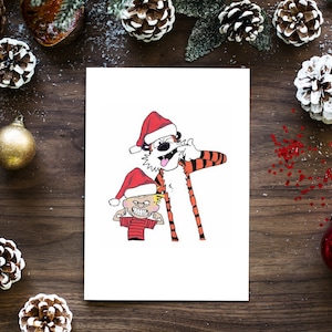 Calvin and Hobbes Christmas - Biglietto di Natale di alta qualità. Confezione da 5.