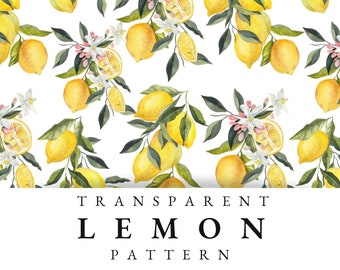 Lemon Seamless Pattern, Tropical Fruit Transparent Repeat Digital Paper, Food Printable seamless texture design PNG