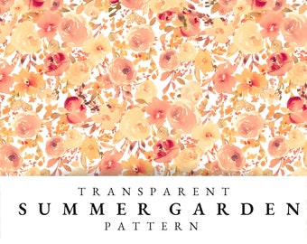 Watercolor Floral Seamless Pattern, Transparent Repeat Digital Paper, Romantic floral printable design, Floral seamless texture PNG