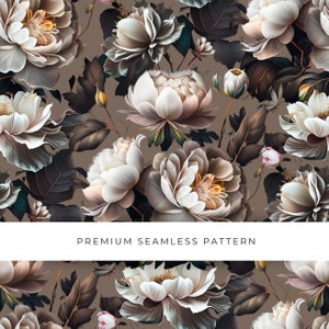 Dunkles Blumen nahtloses Muster, dunkle Blumen Wallpaper Druck, Luxus Blumen druckbares Design, Pfingstrosen Druck PNG