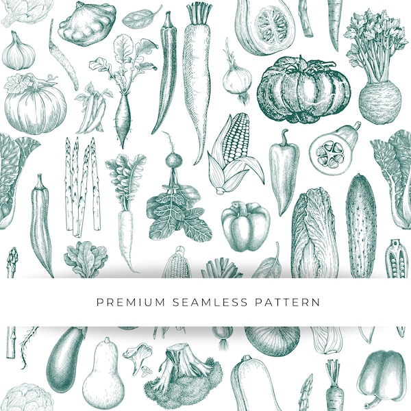 Green Vegetables Seamless Patterns, Vegan Seamless Pattern, Food Seamless Digital Paper, PNG, Pumpkin seamless, Vegetable fabric print